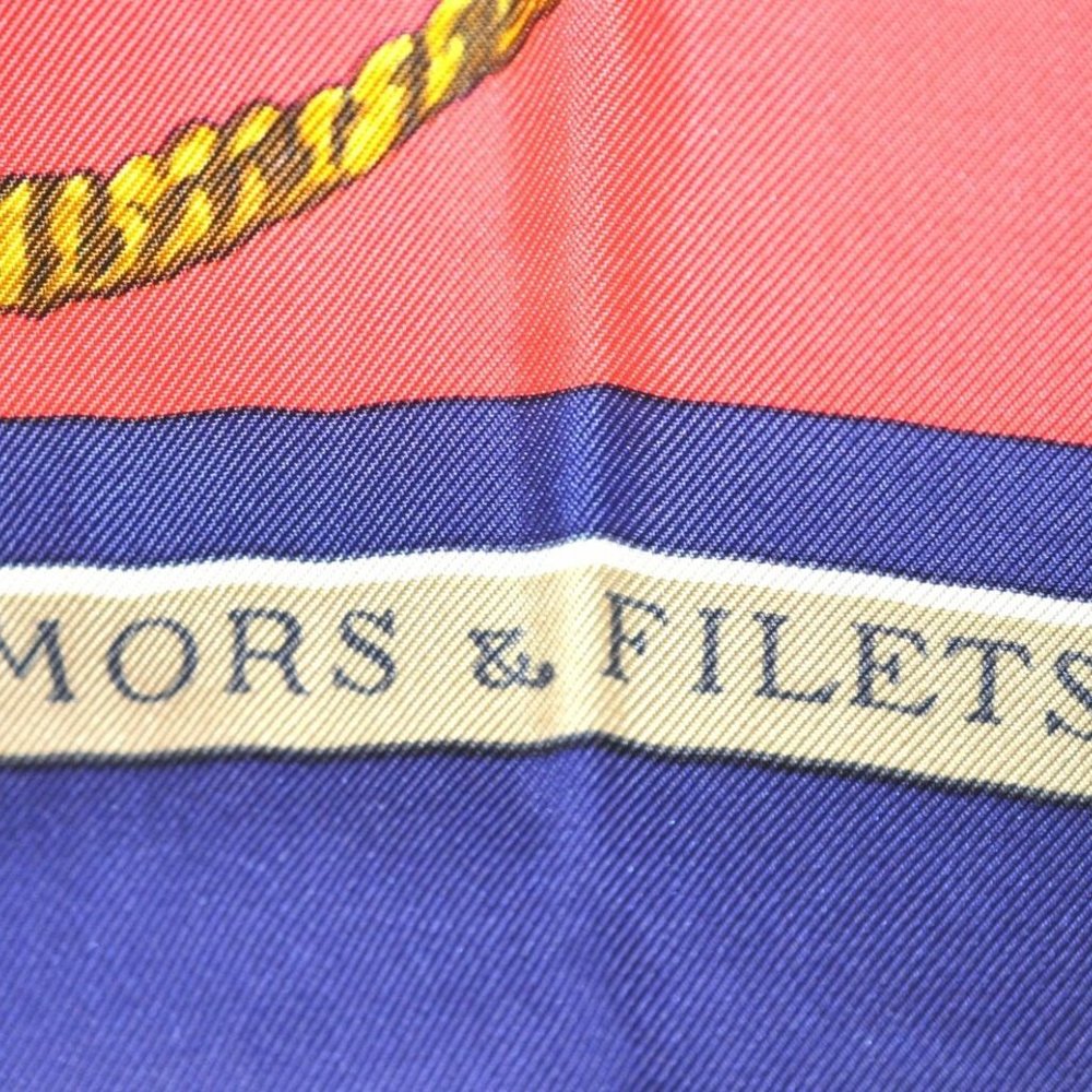 Authentic HERMES Carre 90 Scarf "MORS&FILETS" Silk Blue - Picture 8 of 13